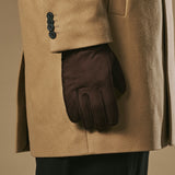 Winston (dark brown) - Men’s nubuck leather gloves with thick primaloft lining and snap button closure