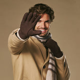 Winston (dark brown) - Men’s nubuck leather gloves with thick primaloft lining and snap button closure