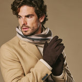 Winston (dark brown) - Men’s nubuck leather gloves with thick primaloft lining and snap button closure