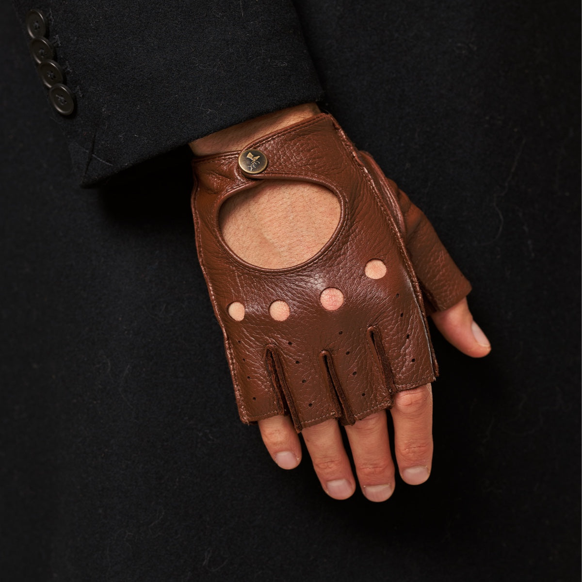 Zane (brown) – luxurious fingerless driving gloves made of American deerskin leather - Schwartz & von Halen - US - 6