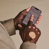 Zane (brown) – Luxurious men's fingerless driving gloves made of American deerskin leather