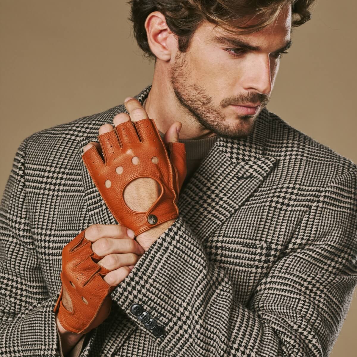 Fingerlose Herren-Autohandschuhe - Hirschleder