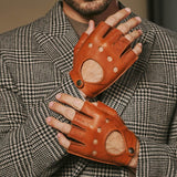 Zane (cognac) – Luxurious men's fingerless driving gloves made of American deerskin leather