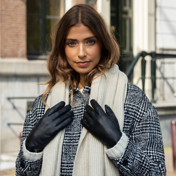 Women's Leather Gloves - Black - Cashmere - Touchscreen – Schwartz