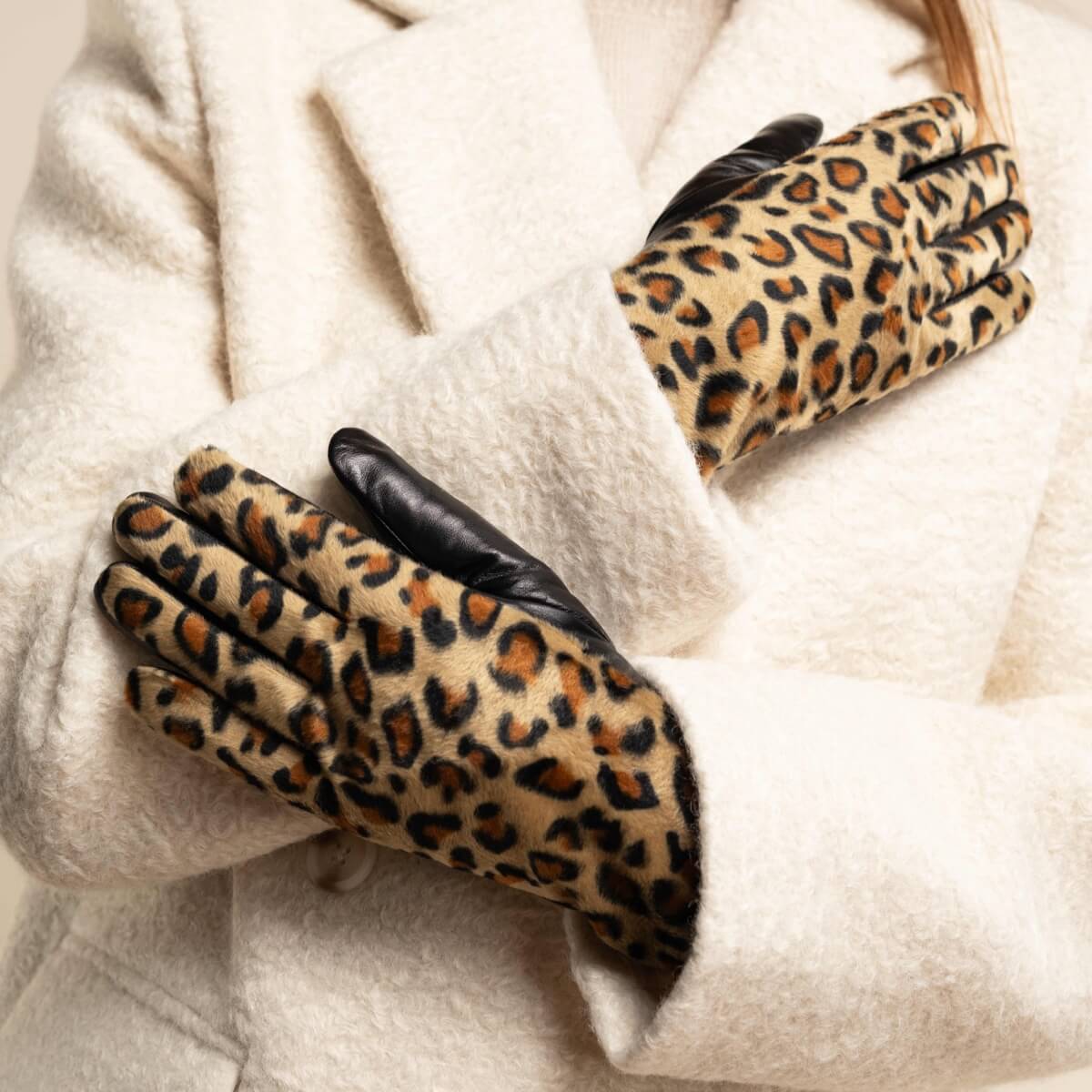 Leopard - sheepskin leather gloves with warm fleece lining & touchscreen feature  - Schwartz & von Halen - US - 8