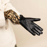 Leopard - sheepskin leather gloves with warm fleece lining & touchscreen feature  - Schwartz & von Halen - US - 12