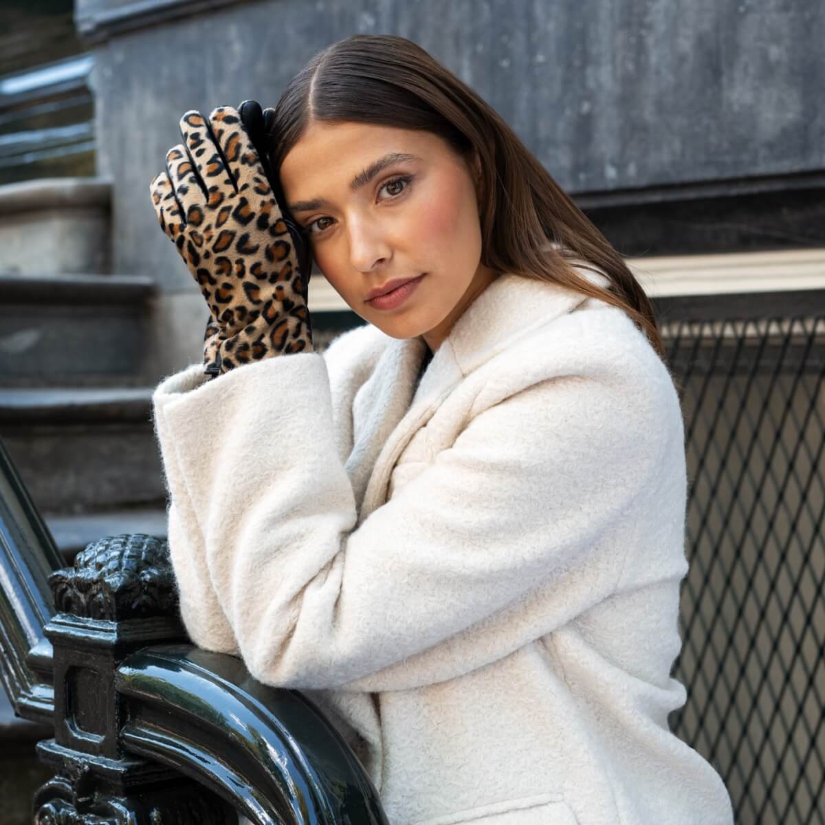 Luxury Leather Gloves - Leopard print - Fleece Lining XL